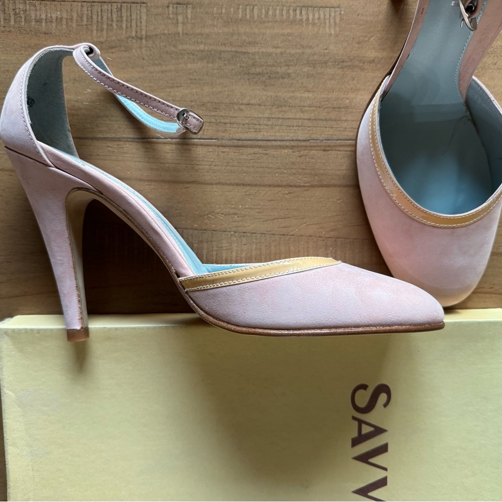 Vintage Y2K Saavy Exclusive Amir Blush Pink d'Orsay Heels w/ Ankle Strap Sz 6.5